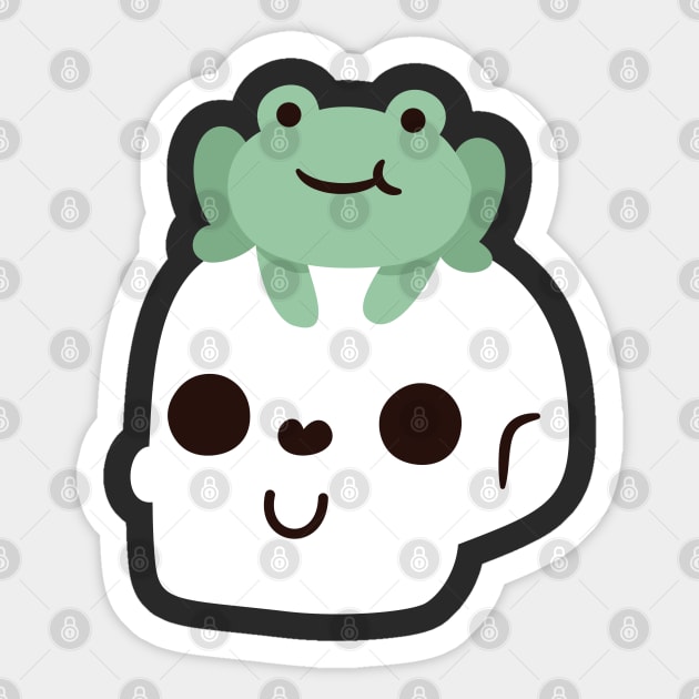 Cute Frog On Happy Skull Skeleton Sticker by rustydoodle